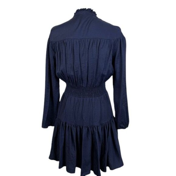 Maje Long Sleeve Mini Dress Navy Blue Tie Front Cinched Waist REPAIR Size Small - Picture 6 of 15